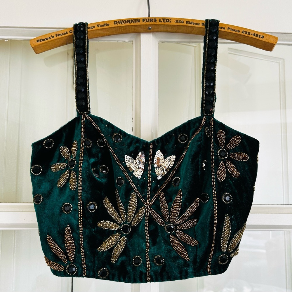 VIRGOS LOUNGE Beaded Velvet Crop Top